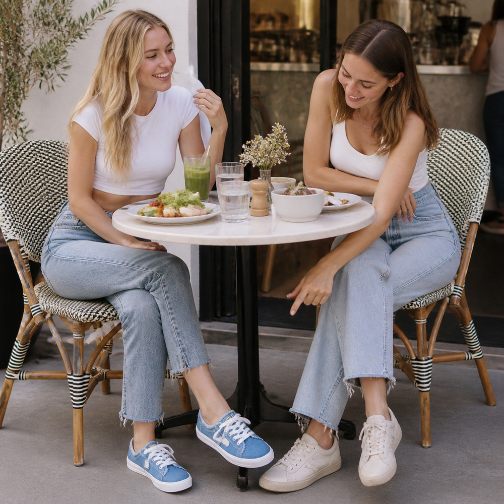 Vellora – Frayed Denim Slip-On Sneakers