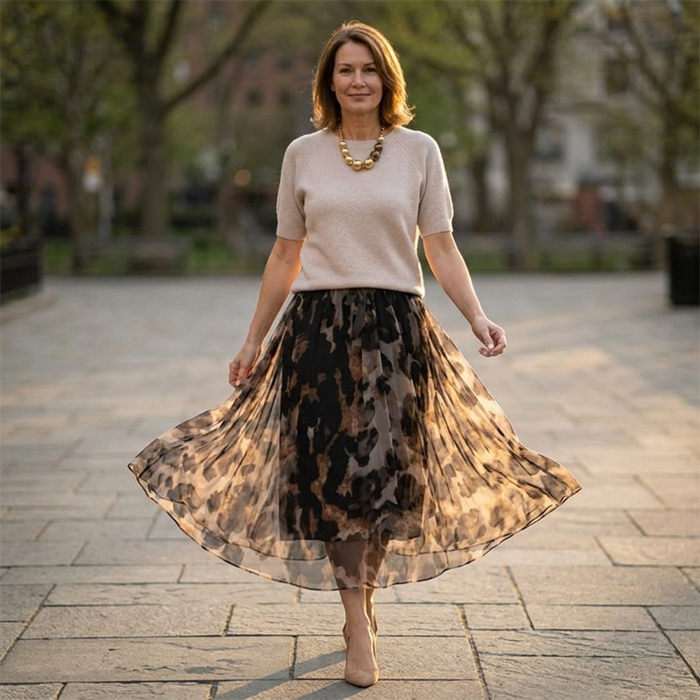 Vivara – Women's Soft Knit & Leopard Skirt Set
