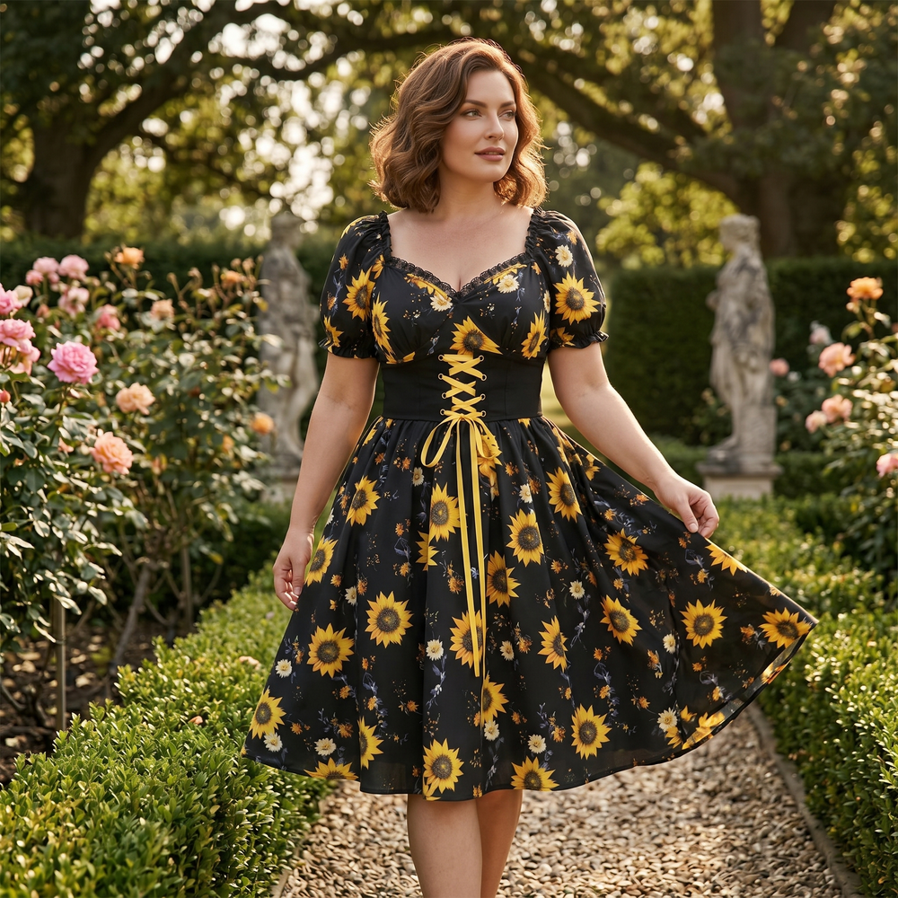 Florenza – Women's Sunflower Corset Midi Dress