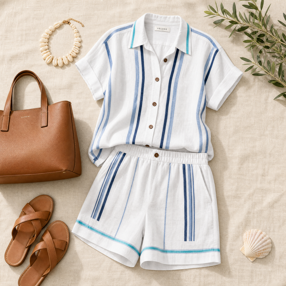 Tara – Women's Coastal Striped Shirt and Shorts Set
