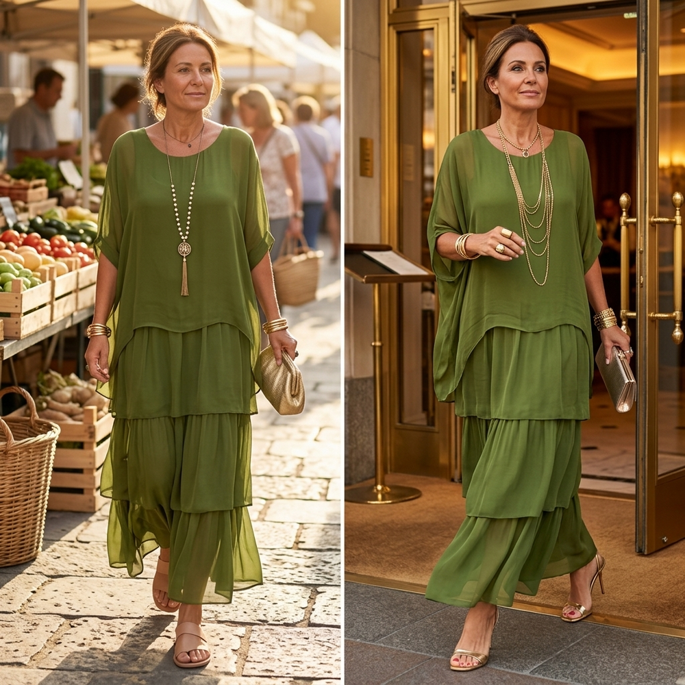 Velara – Women's Flowing Tiered Chiffon Maxi Dress