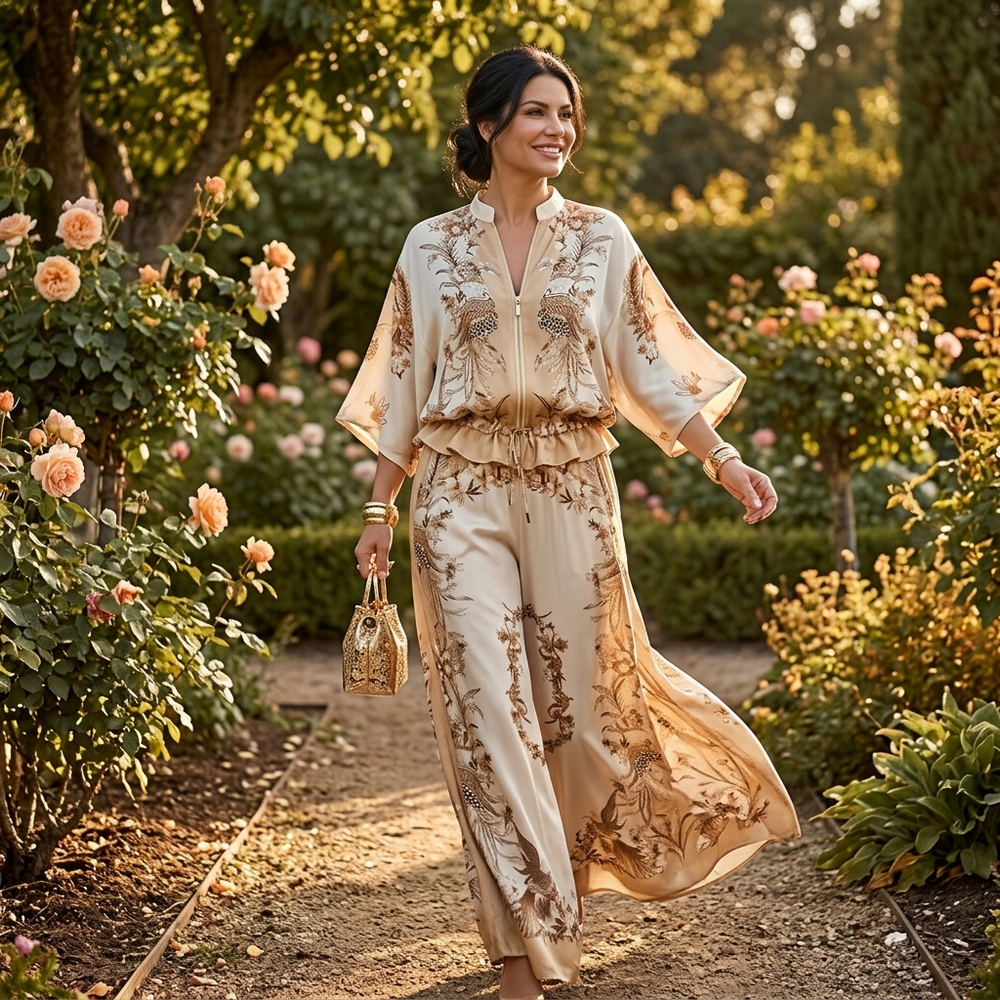 Vivara – Women's Floral Kimono Zip Up Set