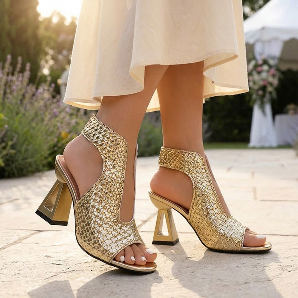 Tessara - Women's Woven Peep Toe Block Heel Sandals
