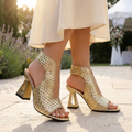 Tessara - Women's Woven Peep Toe Block Heel Sandals