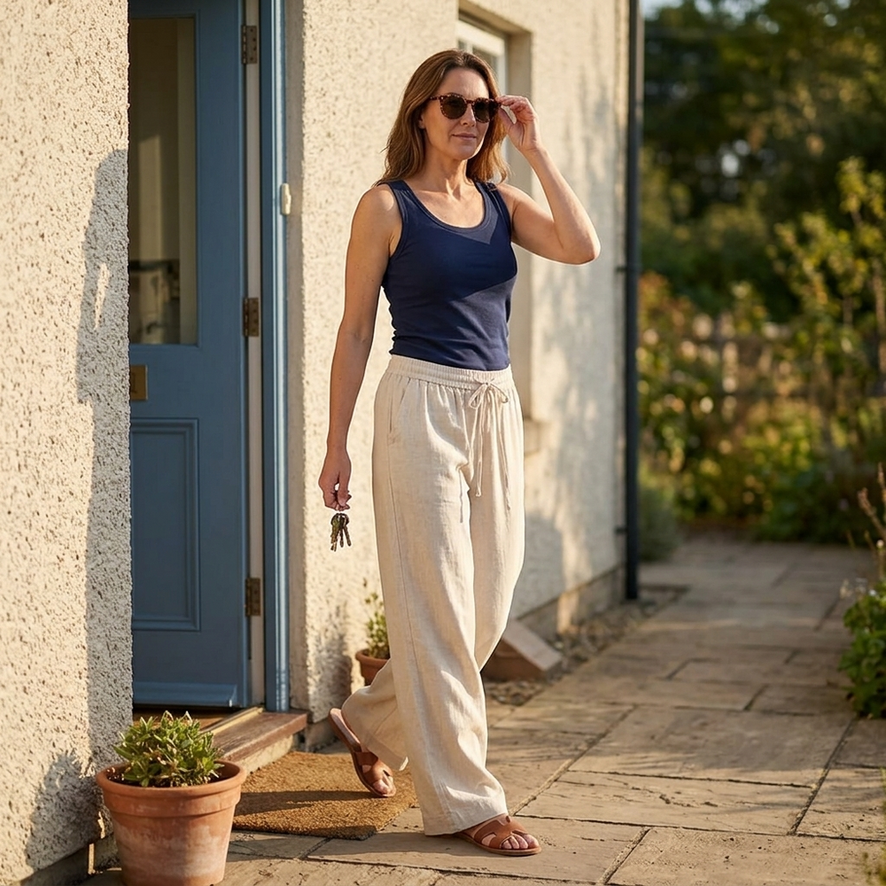 Linara – Women's Wide Leg Linen Look Drawstring Trousers