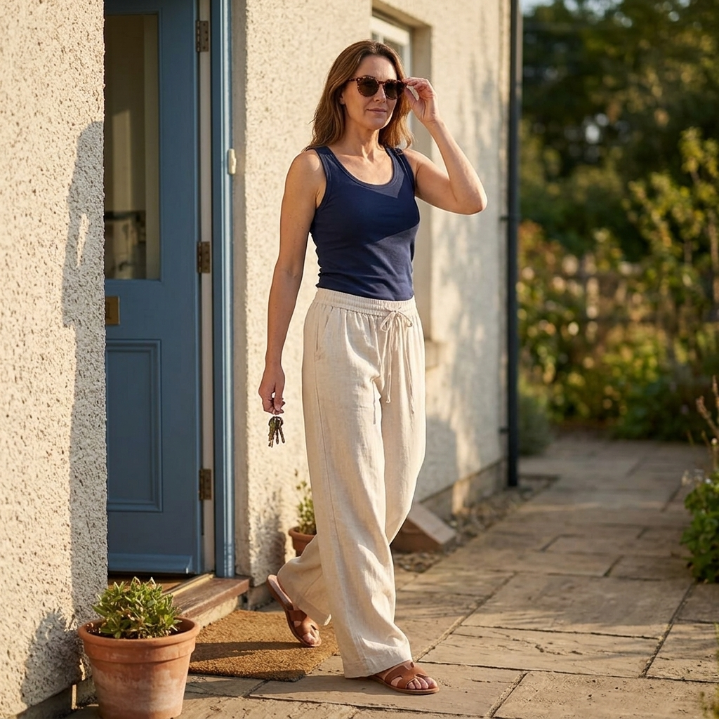 Linara – Women's Wide Leg Linen Look Drawstring Trousers