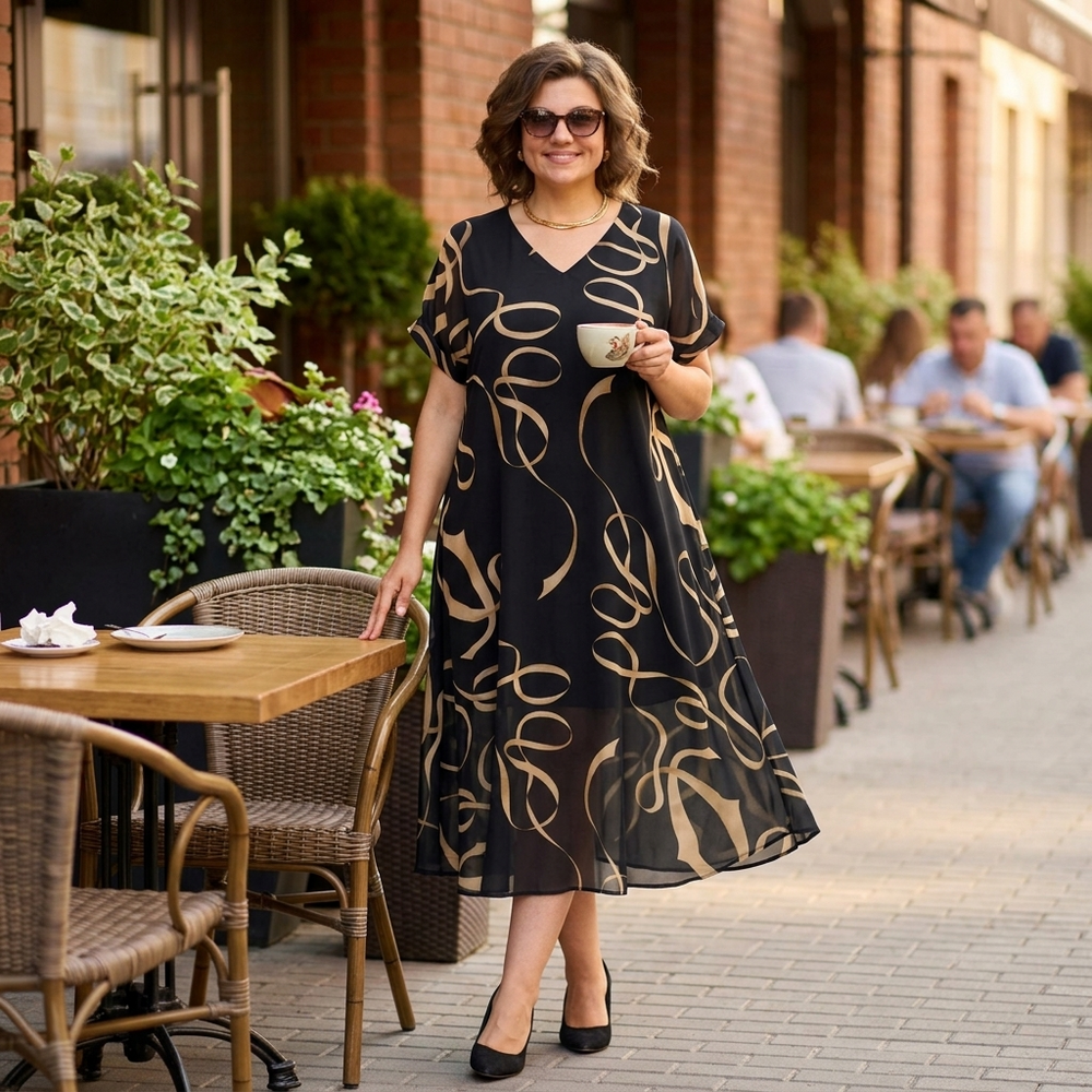 Vivara – Flowing Chiffon Midi Dress for Women