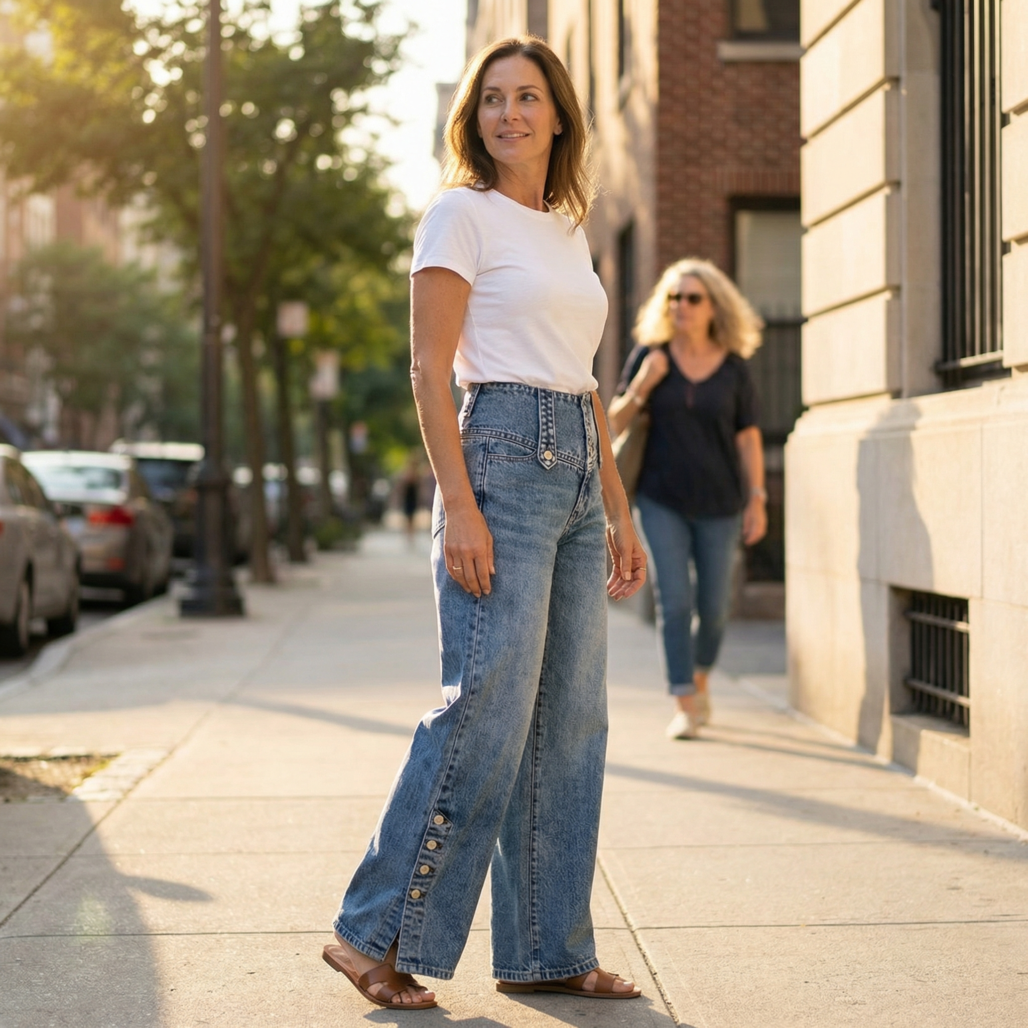Revelle – Retro Button Front Wide Leg Jeans