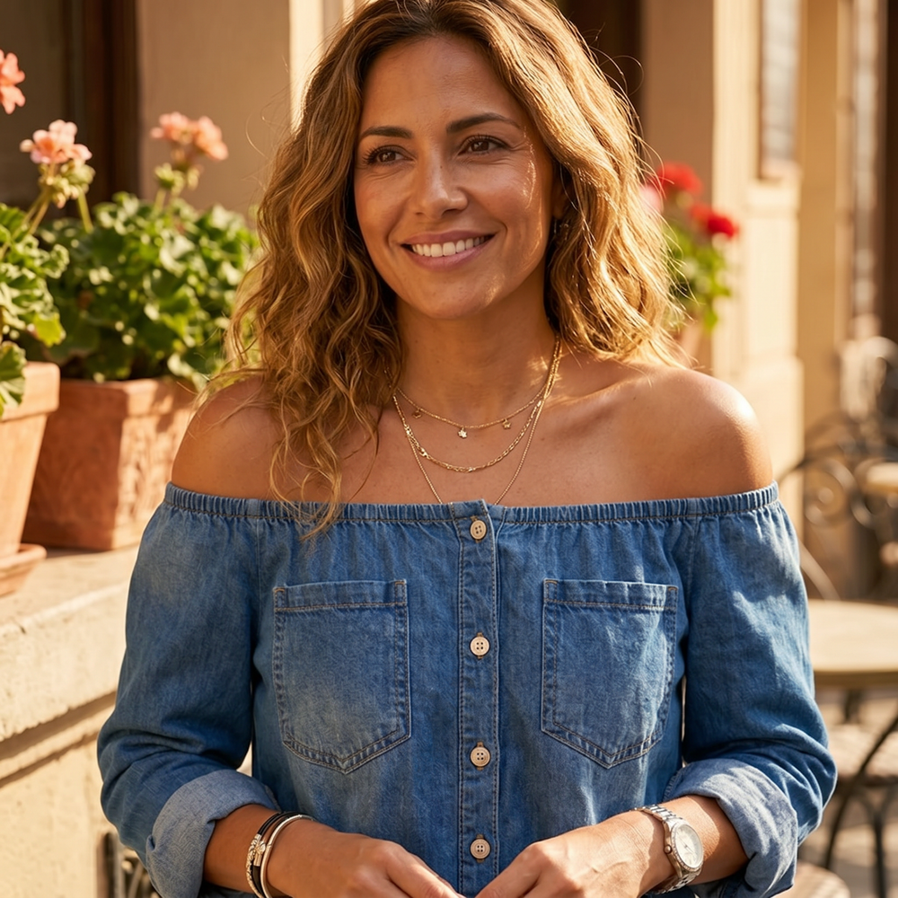 Soluna – Women's Off-Shoulder Wide-Leg Denim Jumpsuit