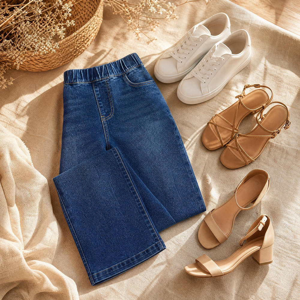 Lounette™ Elastic-Waist Cropped Denim Jeans for All-Day Comfort