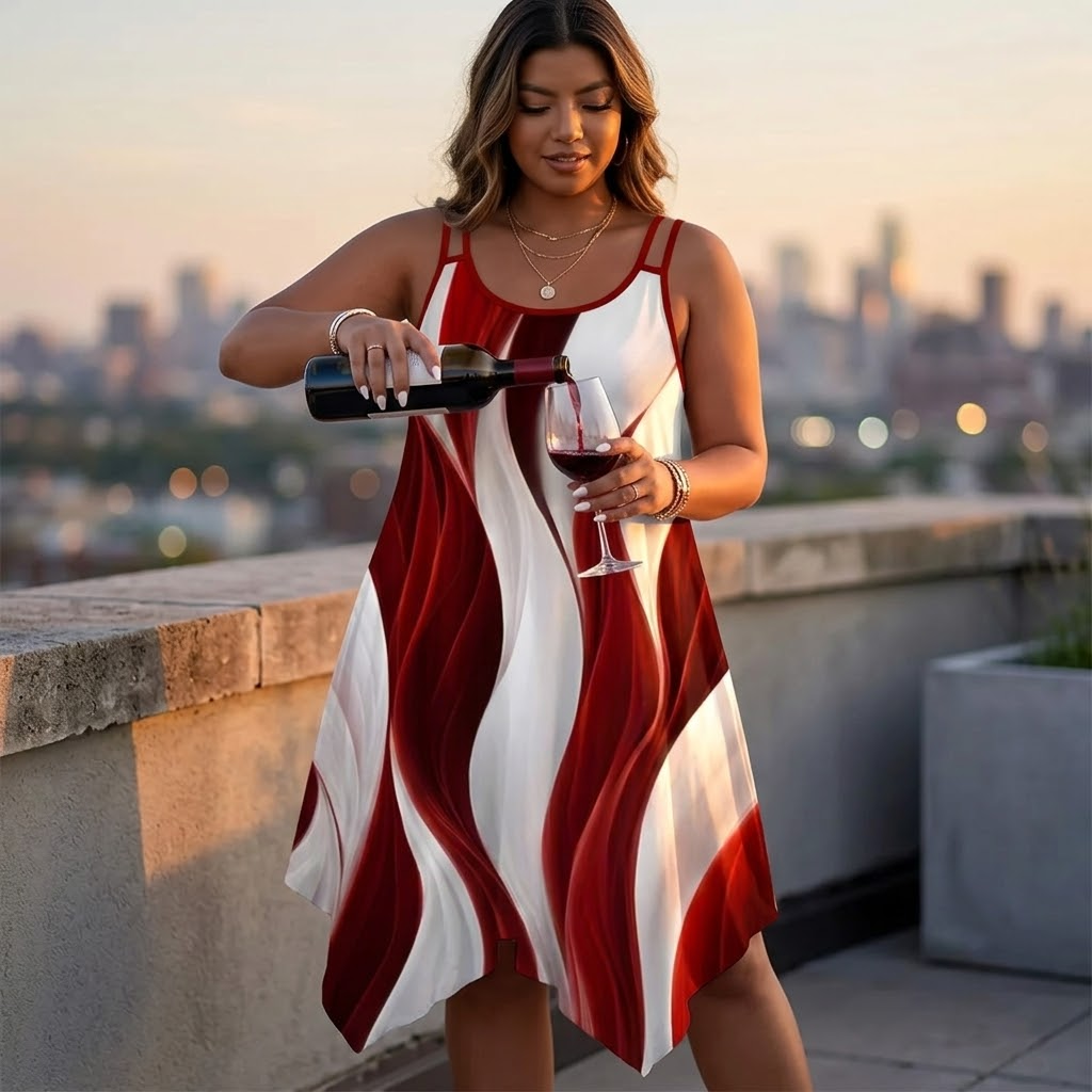 Solenza – Asymmetric Swirl Print Midi Dress
