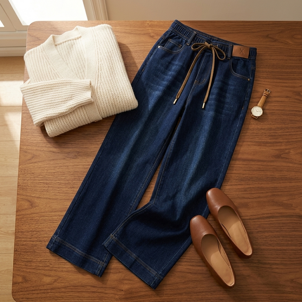 Velora – Drawstring Wide-Leg Comfort Jeans