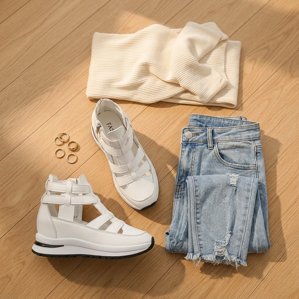 Veluna – Caged Wedge Sandals with Hidden Platform