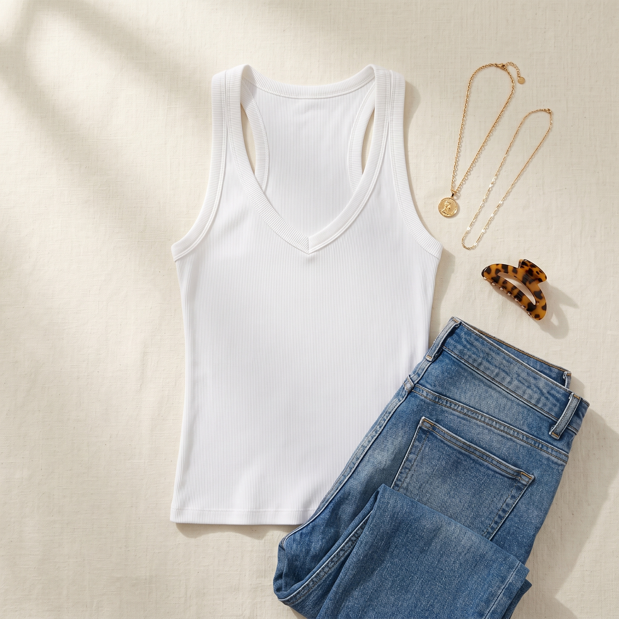 Lunella – Women's Ribbed V-Neck Tank with Built-In Bra