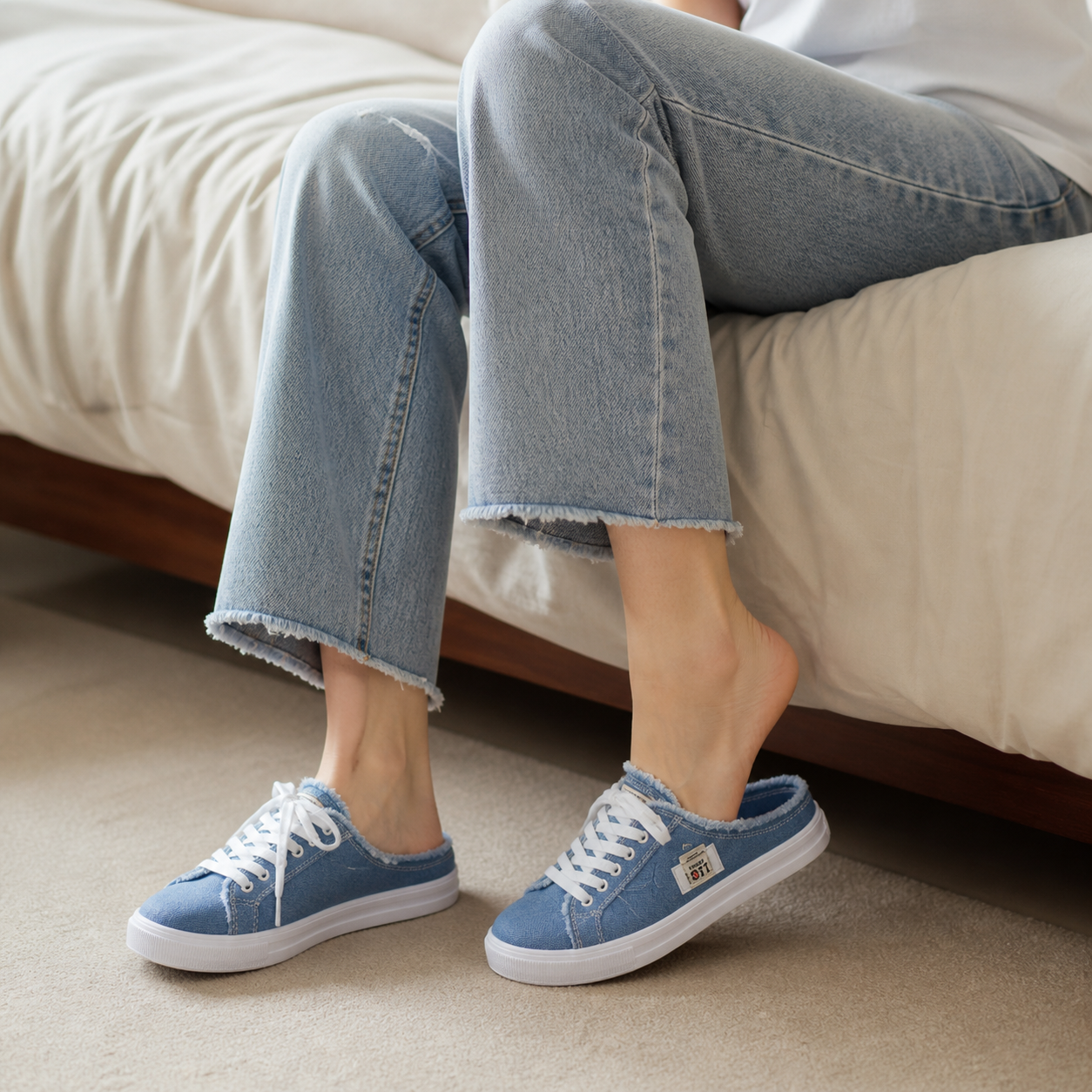 Vellora – Frayed Denim Slip-On Sneakers