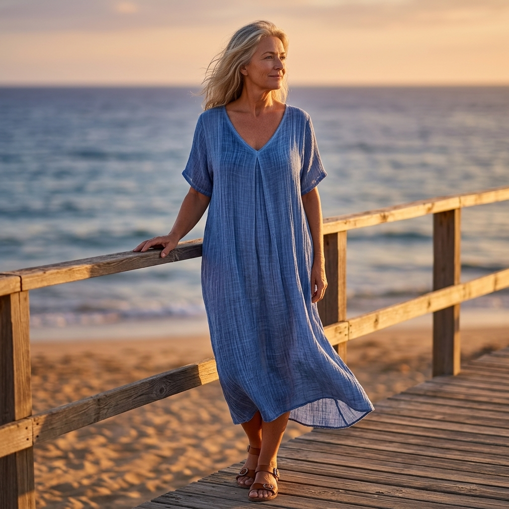Linara – Women's Breezy Cotton Linen V-Neck Dress