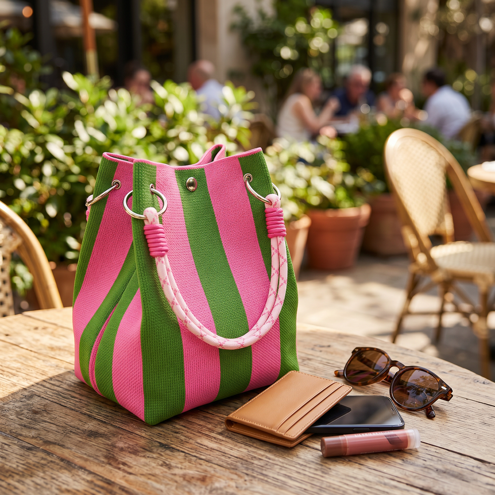 Sundara – Striped Knit Bucket Bag