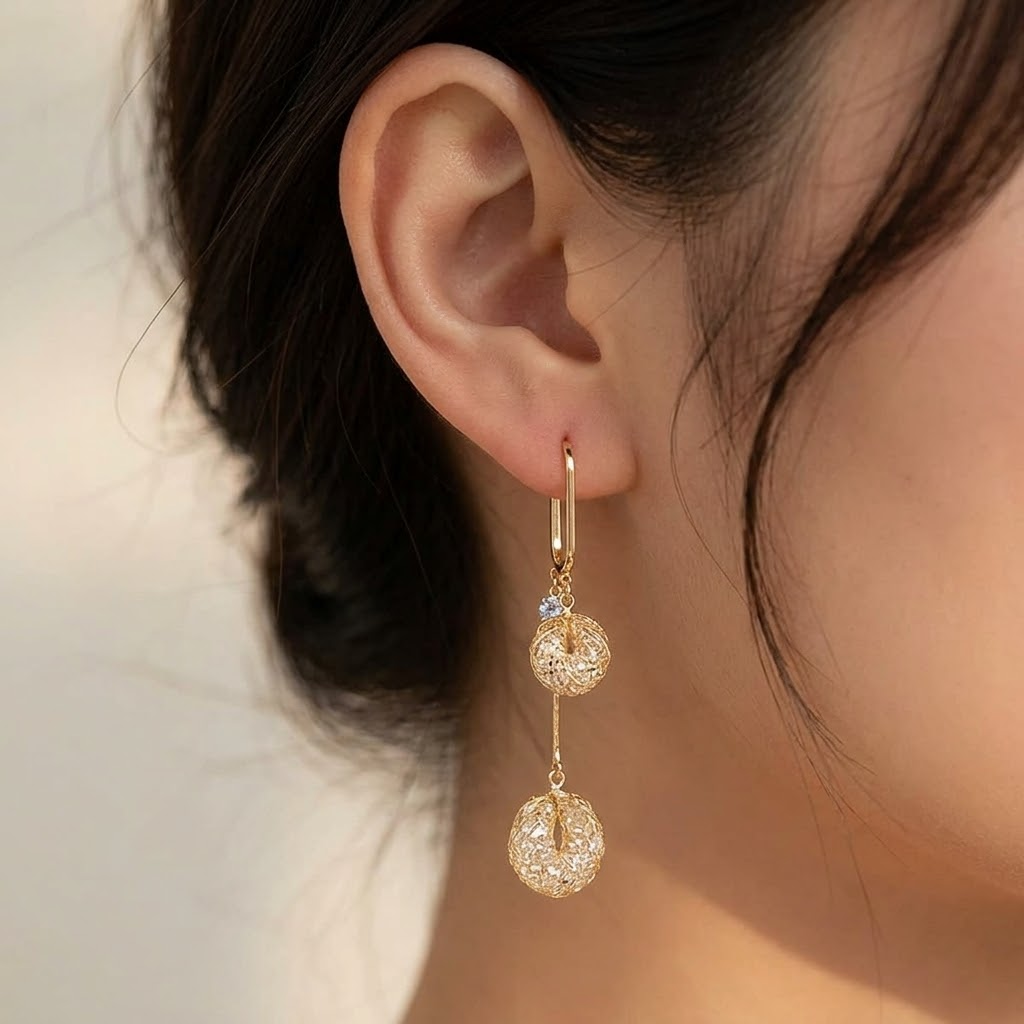 Lunavia – Woven Gold Crystal Drop Earrings