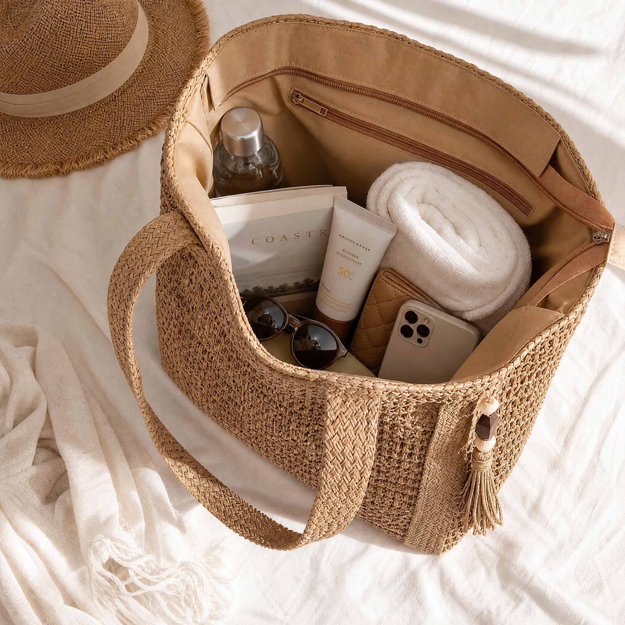 Solenne – Handwoven Straw Tote with Zip Lining