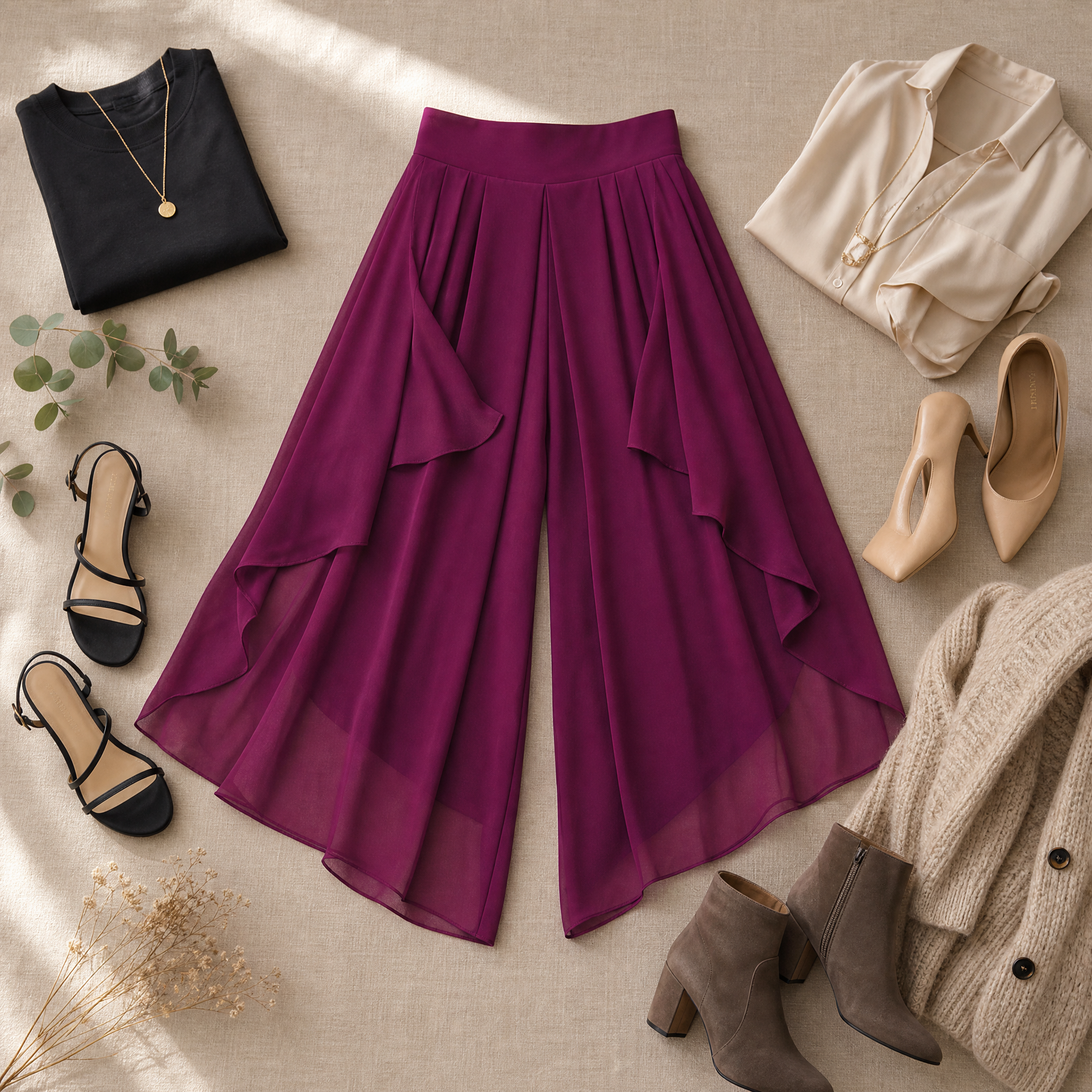 Sevella – Women's High-Waist Culottes with Skirt Drape