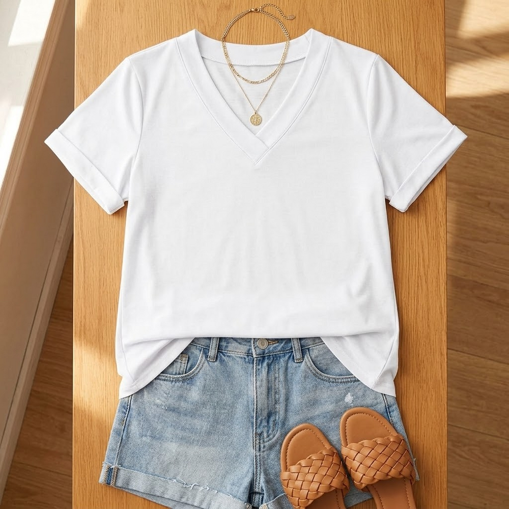 Lunavia – Soft V-Neck Tee with Rolled Cuffs