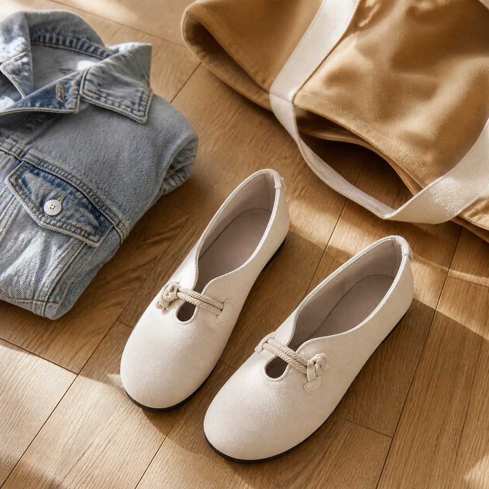 Sollea – Soft Suede Slip-On Flats with Rope Bow