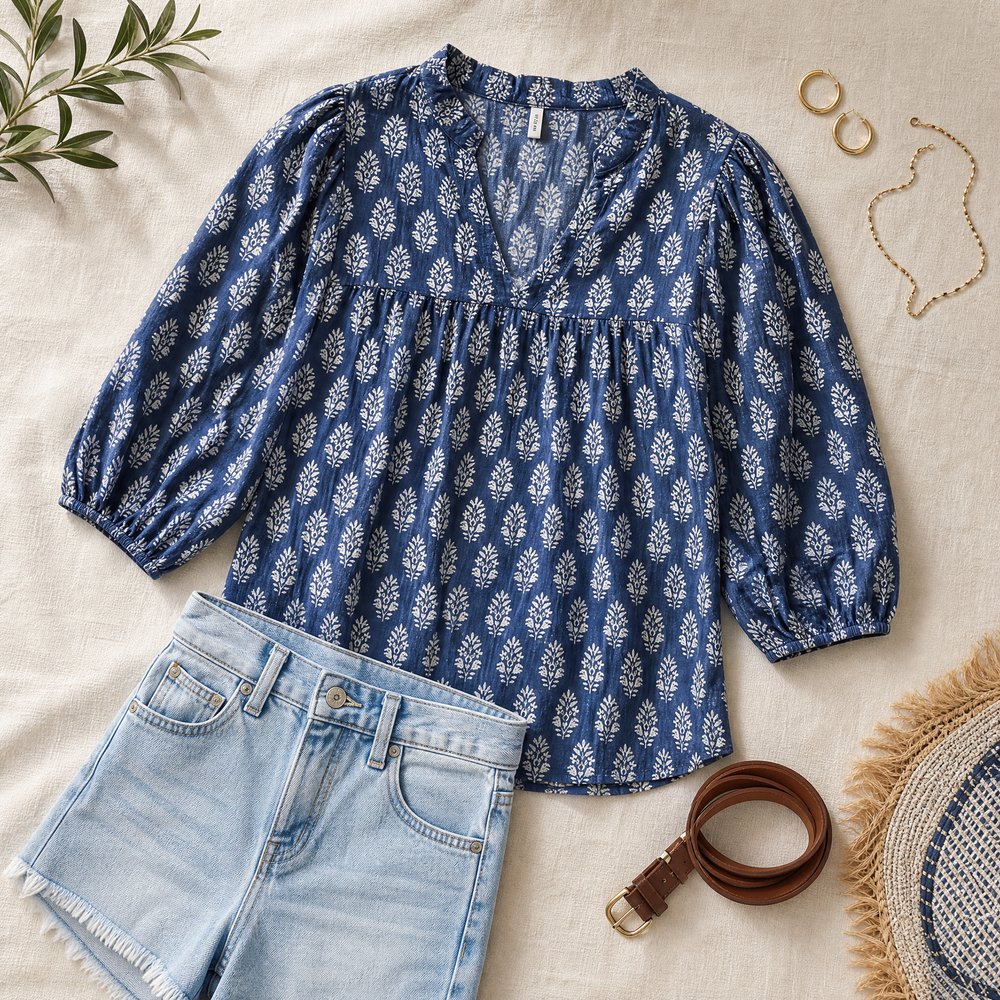 Marivell – Women's Block-Print V-Neck Summer Blouse