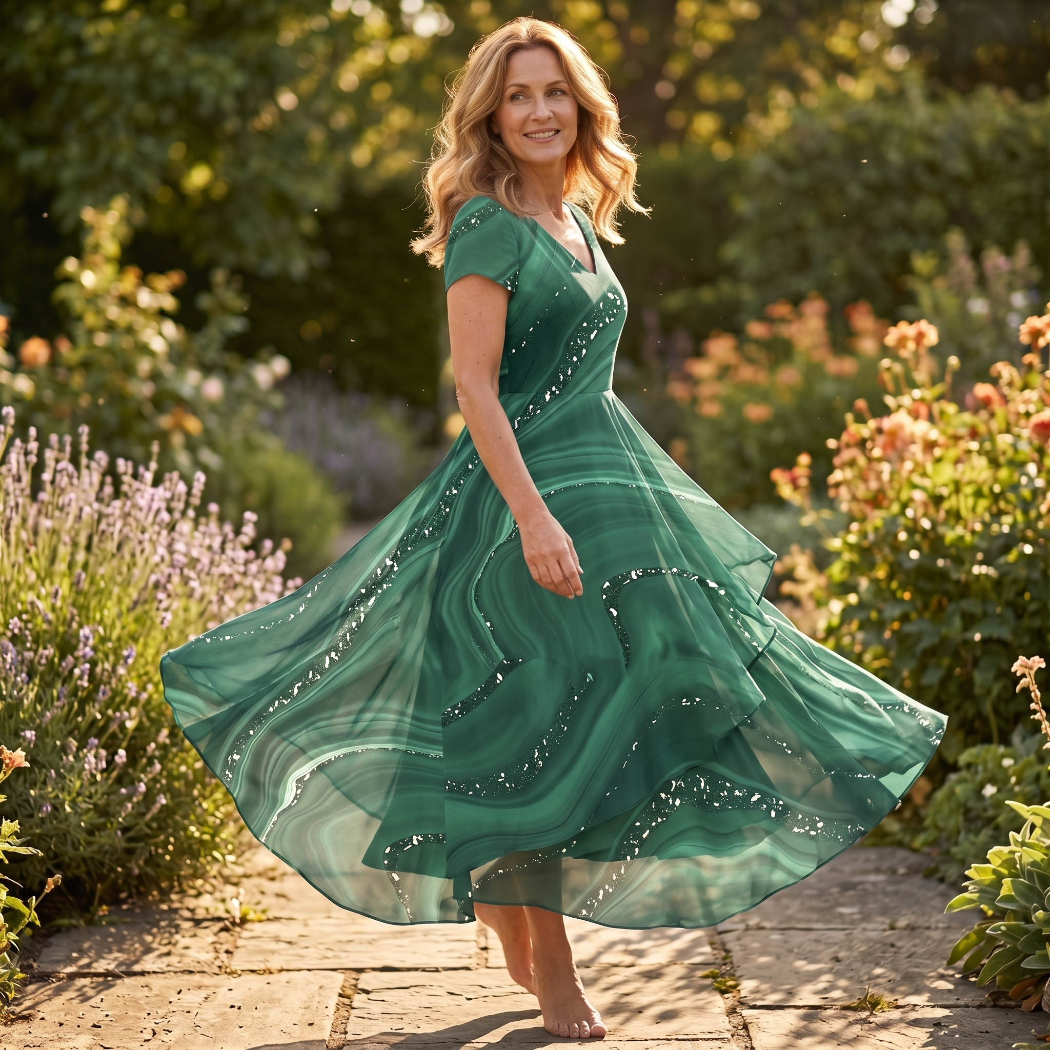 Osyla – Women's Flowing Marbled Midi Dress
