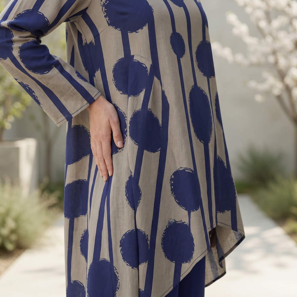 Vivelyn – Women's Bold Print High-Low Tunic & Wide-Leg Pants Set