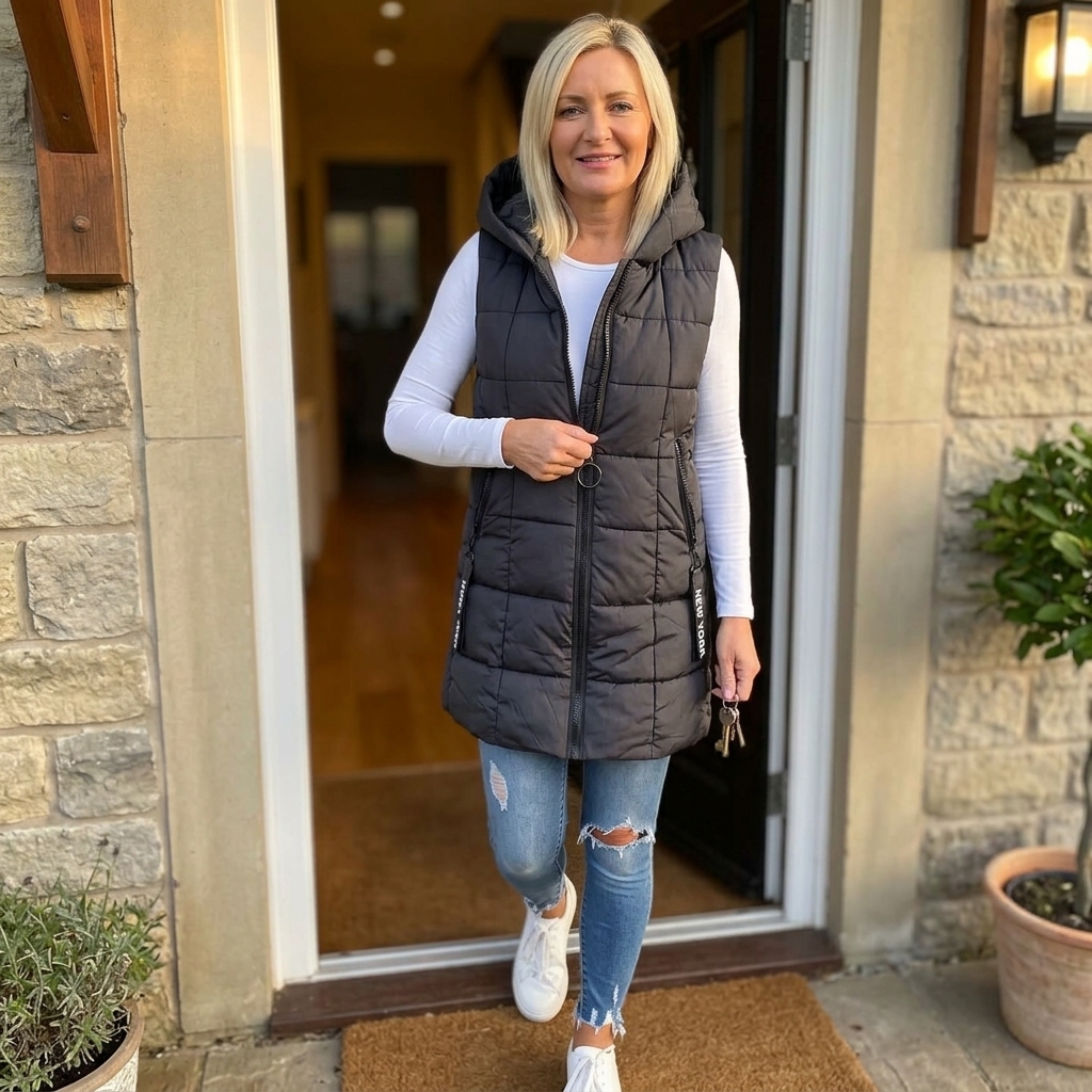 Covara – Long Quilted Puffer Vest with Hood