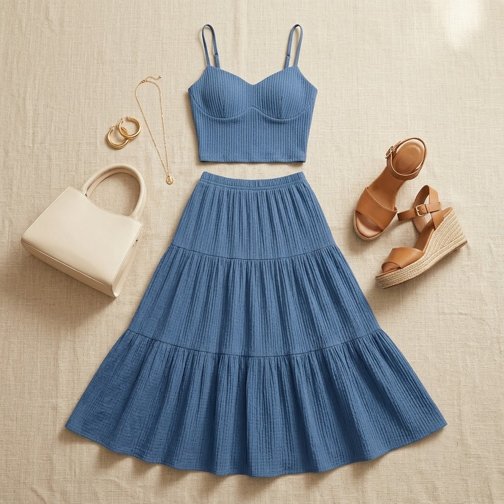 Solavie – Tiered Maxi Skirt and Cami Matching Set