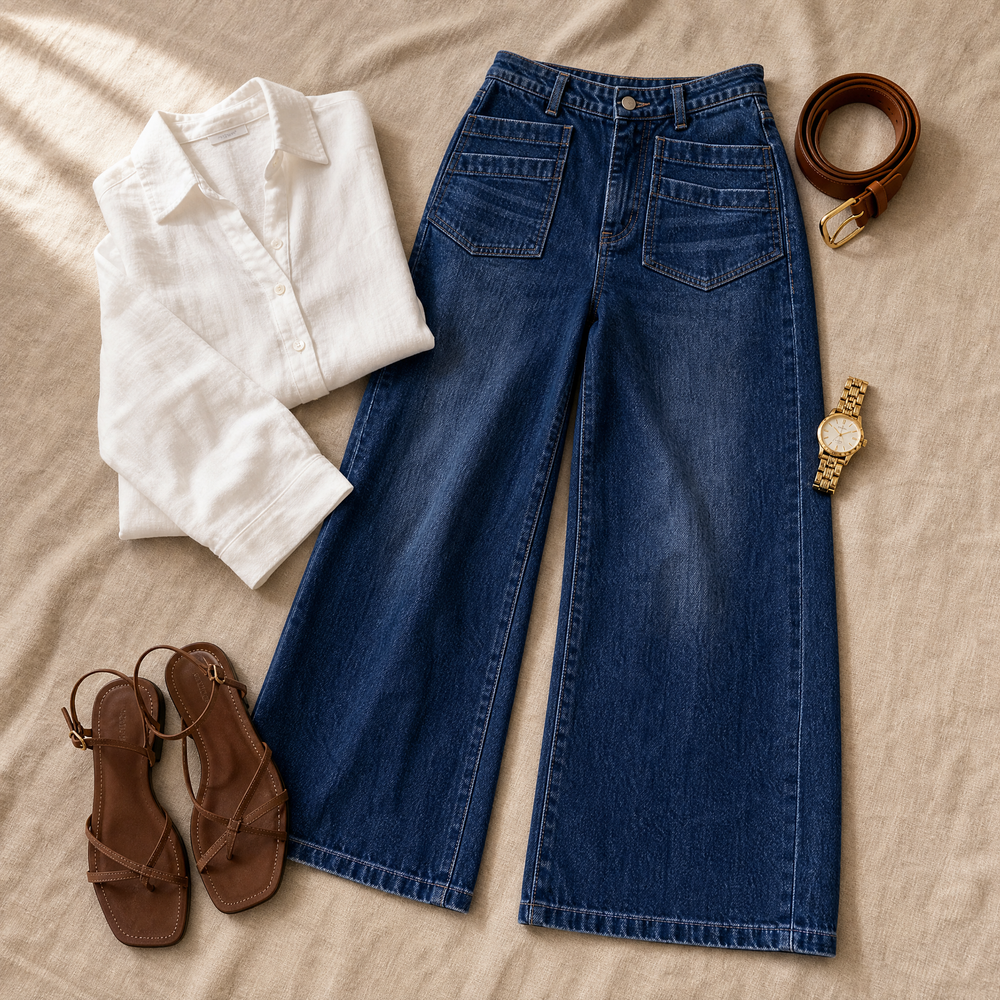 Vellora – Women's Patch-Pocket Wide-Leg Jeans