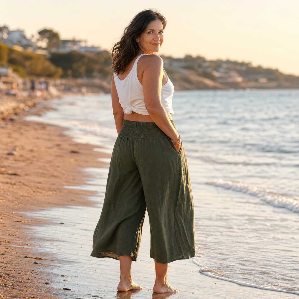 Coastella – Women's Smocked-Waist Wide-Leg Culottes