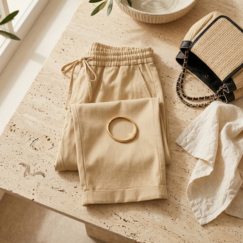 Solenna – Cotton-Linen Drawstring Capri