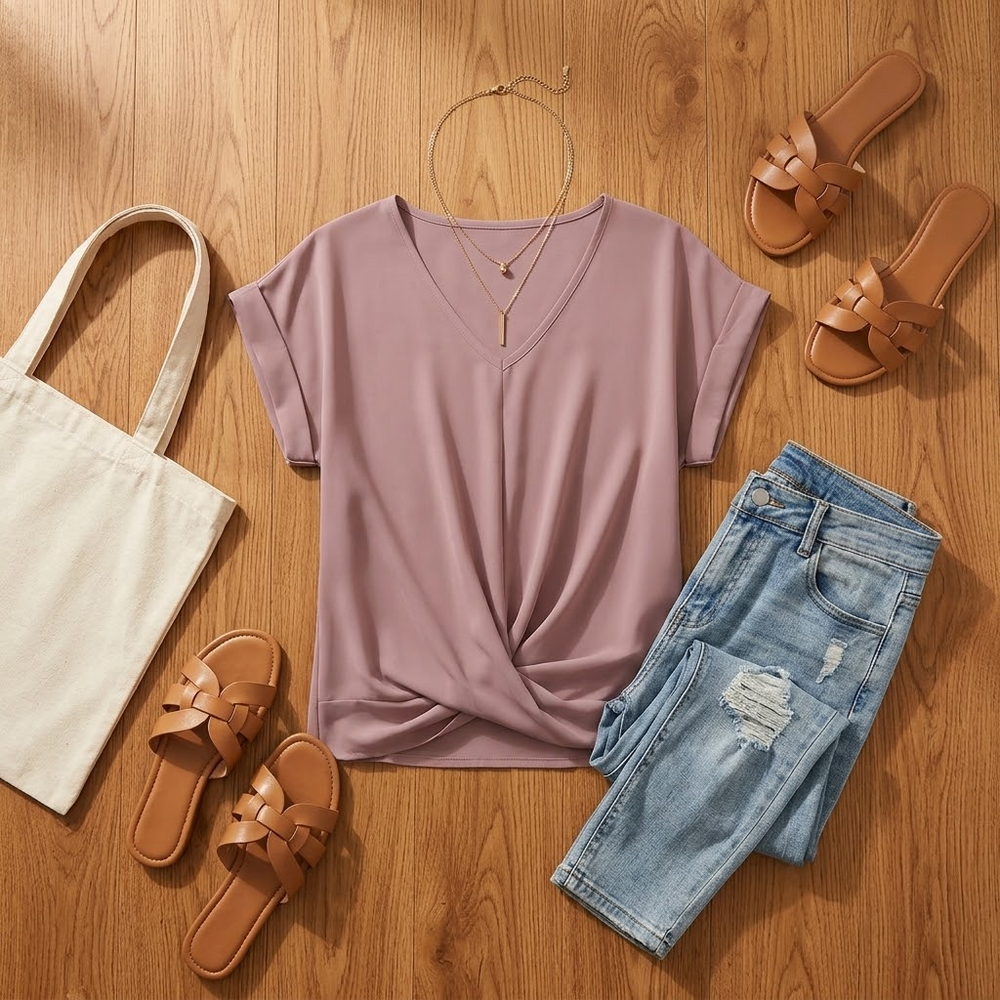 Veluna – Twist-Knot V-Neck Top for Effortless Everyday Style