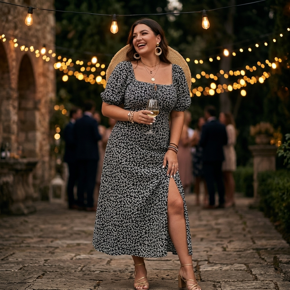 Floressa – Flattering Floral Midi Dress with Side Slit