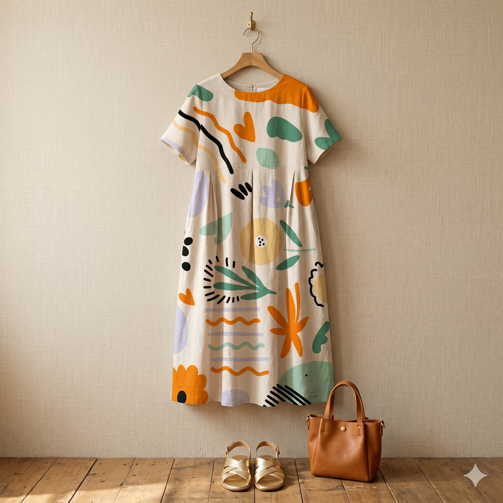 Luna – Women's Artsy Print Plus-Size Midi Dress
