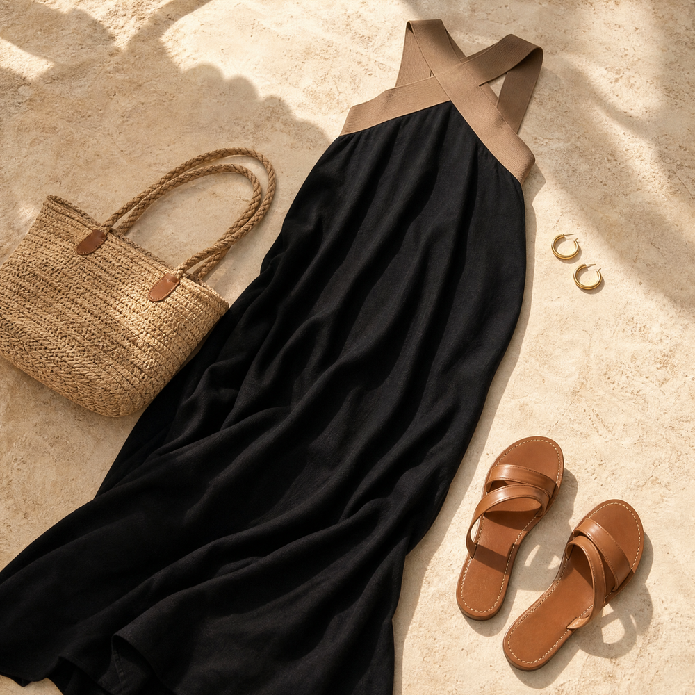 Solivia™ - Two-Tone Halter Maxi Dress
