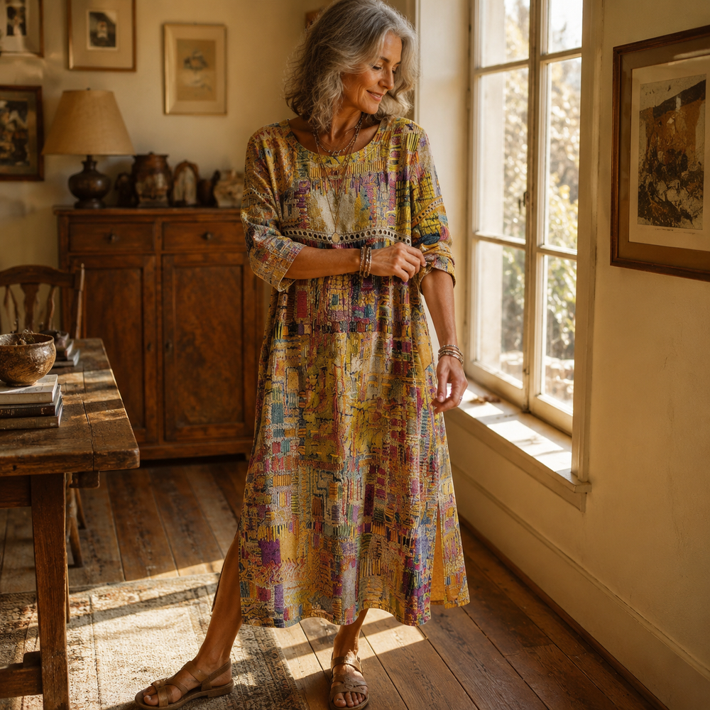 Tessara – Women's Painterly Patchwork Midi Dress