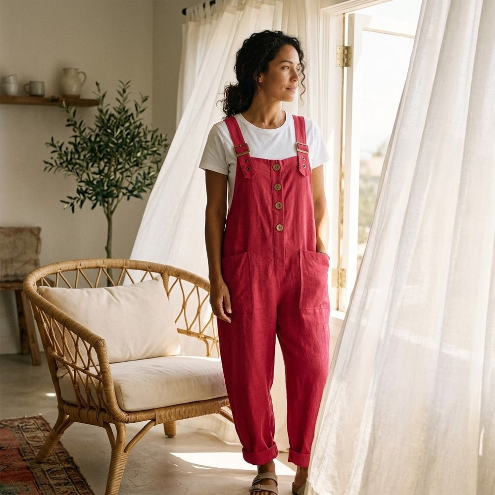 Slowlinen – Loose Button-Front Overalls