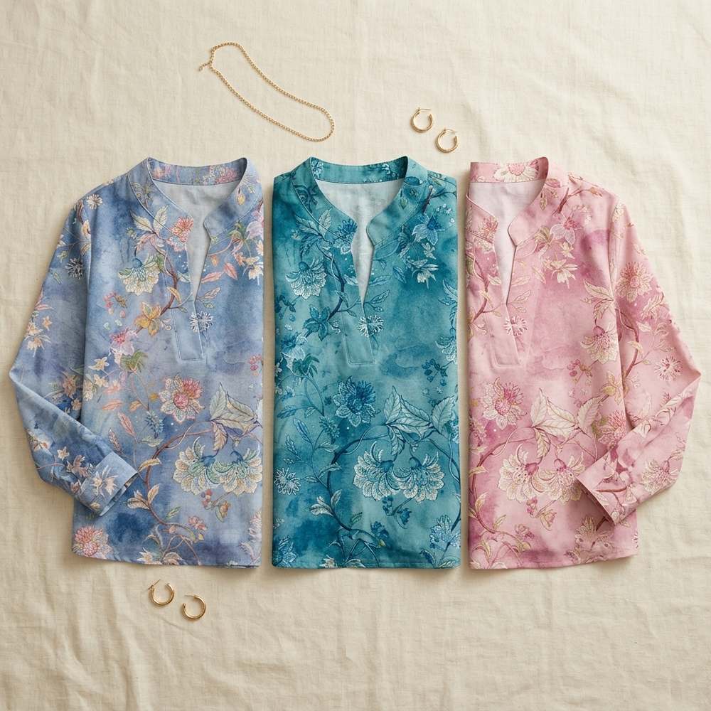 Florenza – Watercolor Floral V-Neck Blouse
