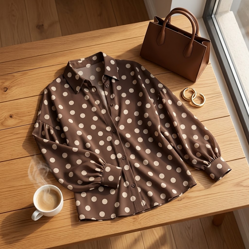 Maisova – Satin Polka Dot Button-Down Blouse