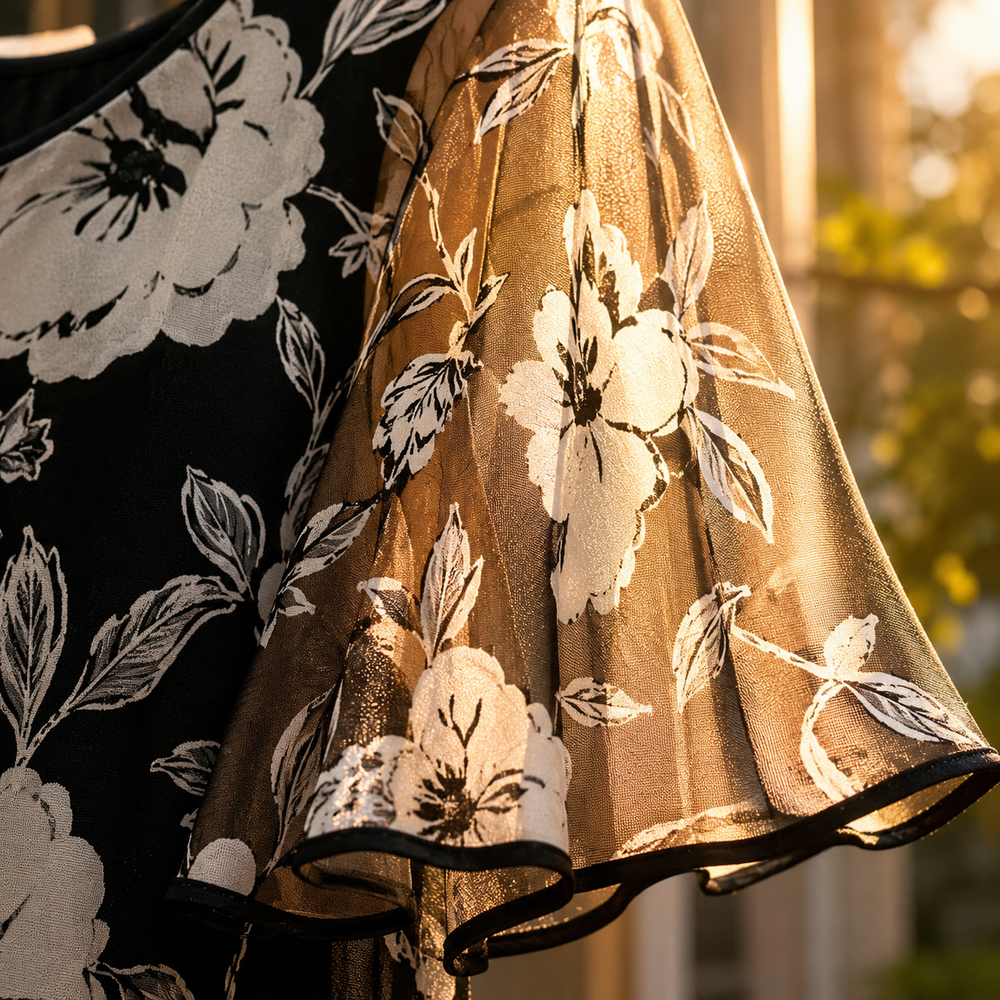 Solenya – Women's Floral Chiffon Dress with Sheer Overlay