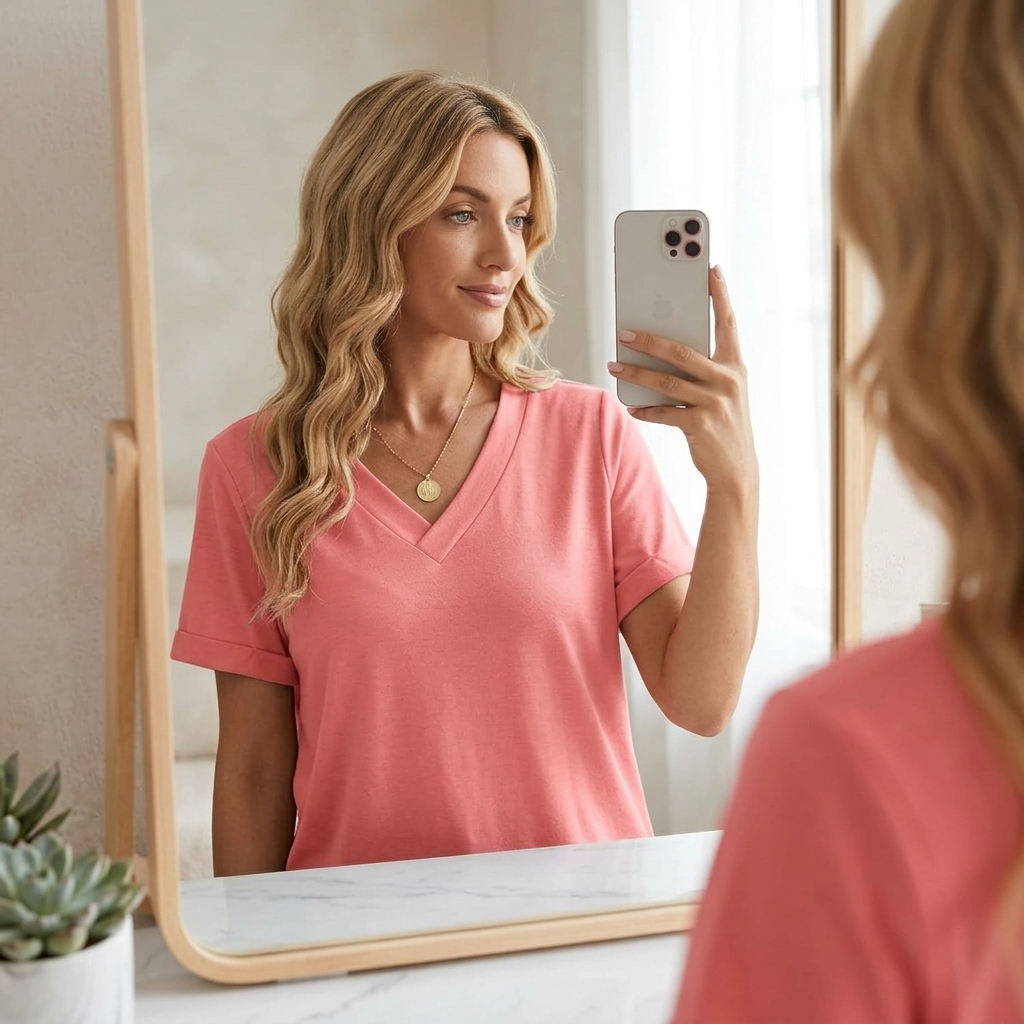 Lunavia – Soft V-Neck Tee with Rolled Cuffs