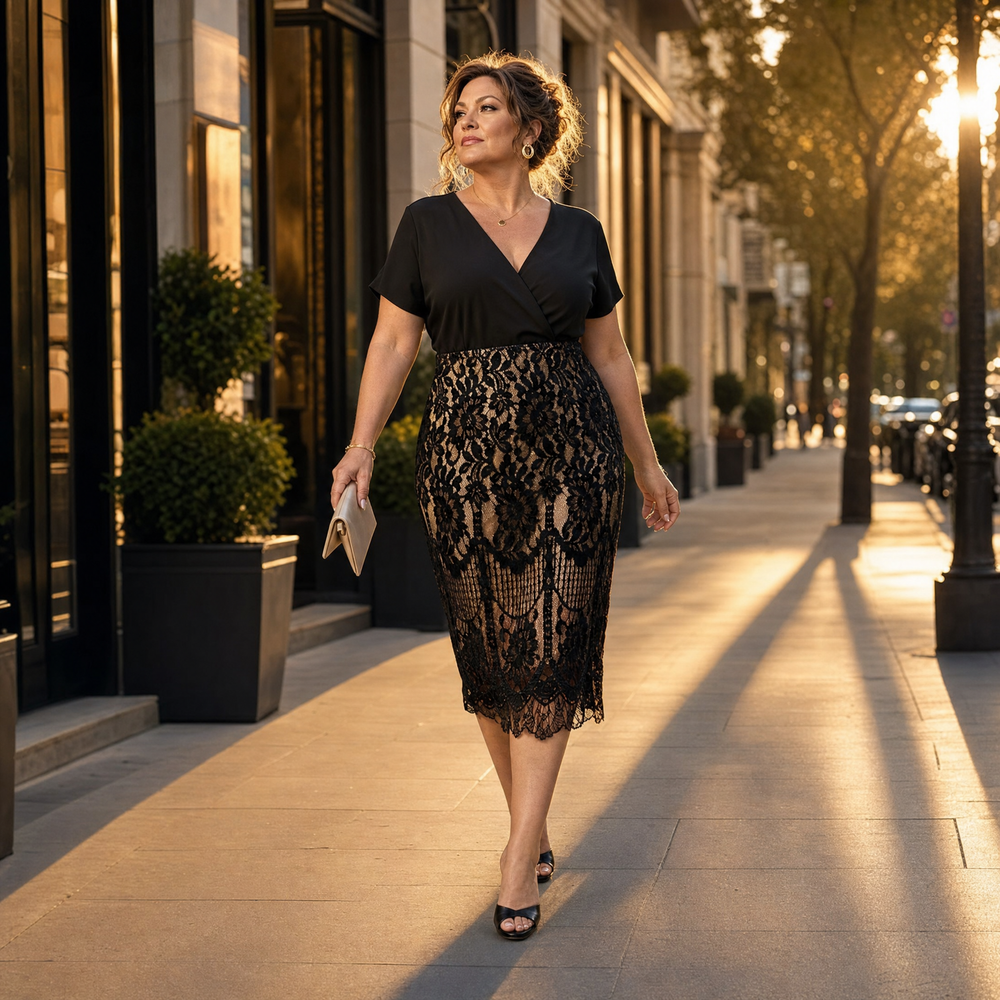 Lunavia™ – Black Lace Midi Dress for Curves