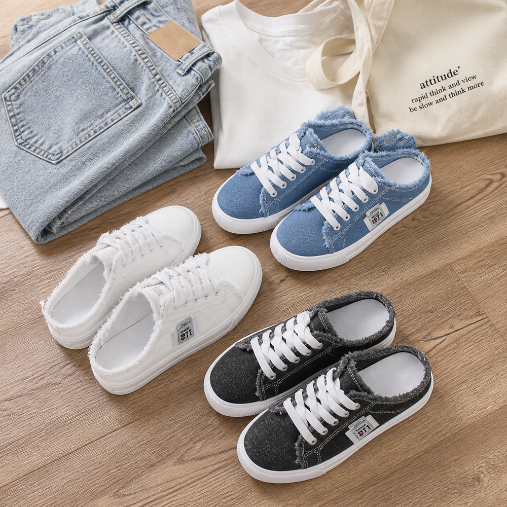 Vellora – Frayed Denim Slip-On Sneakers