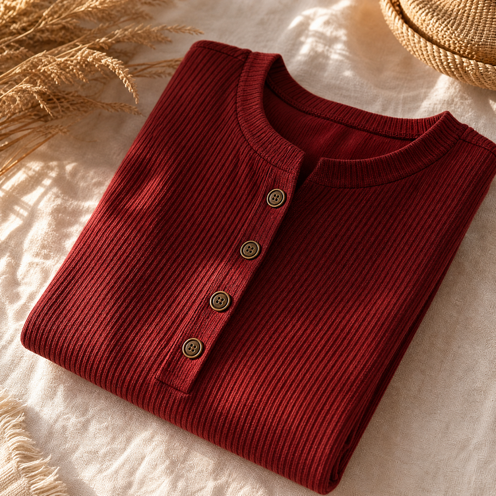 Lunavia™ - Ribbed Button-Up Henley Tunic