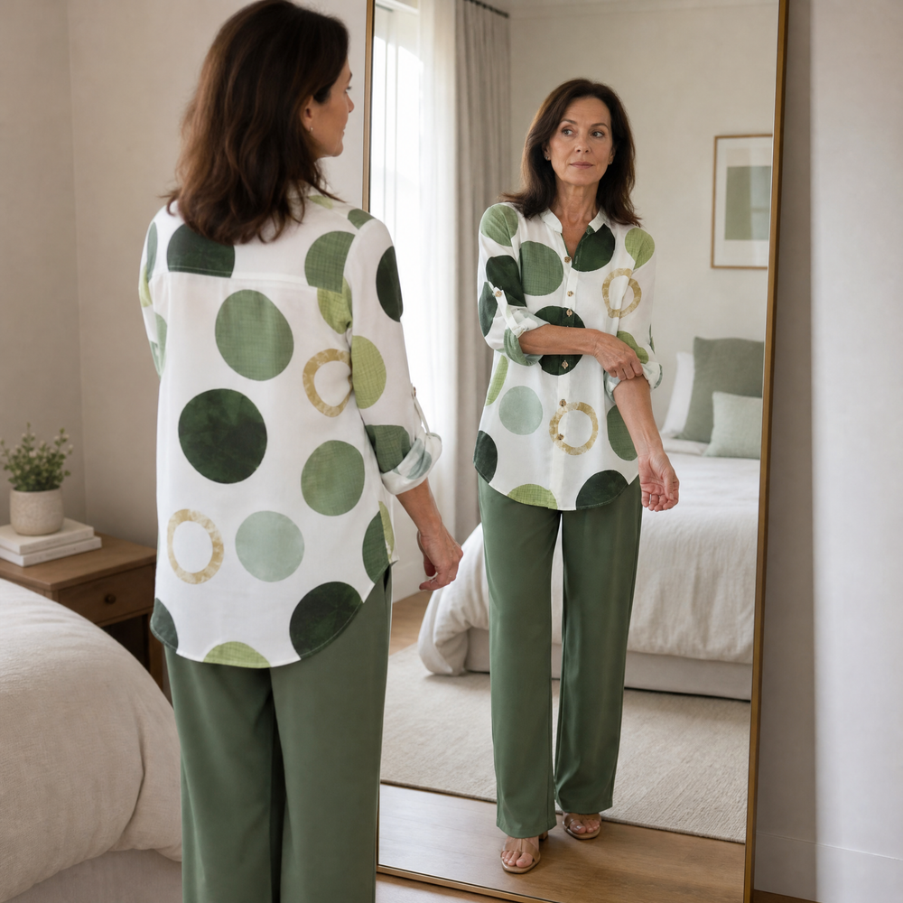 Monica – Women's Abstract Print 2-Piece Set, Blouse and Wide-Leg Trousers