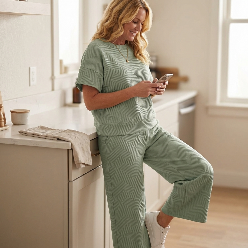 Lunavia – Women's Textured Knit Two-Piece Lounge Set