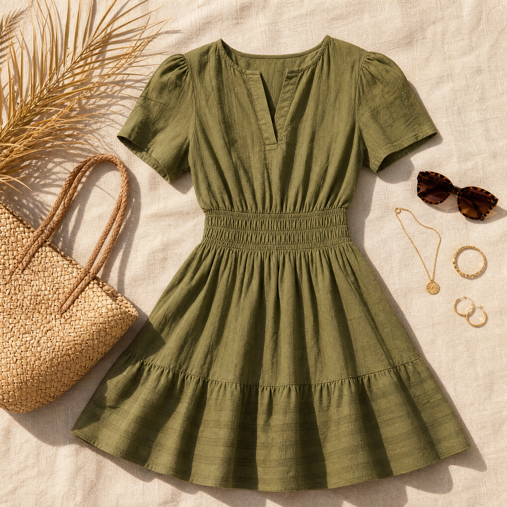 Solenna – Women's Smocked Waist Tiered Mini Dress